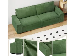 Sofá 3 lugares chenille verde - com braços largos - 220 x 83 x 88 cm