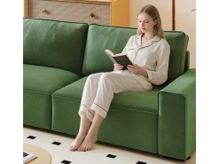 Sofá 3 lugares chenille verde - com braços largos - 220 x 83 x 88 cm