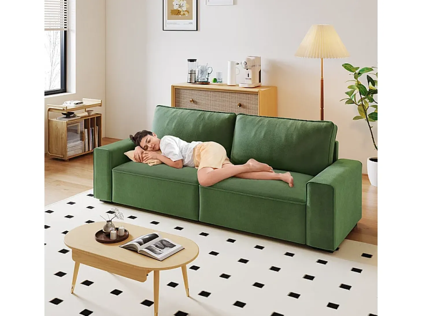 Sofá 3 lugares chenille verde - com braços largos - 220 x 83 x 88 cm