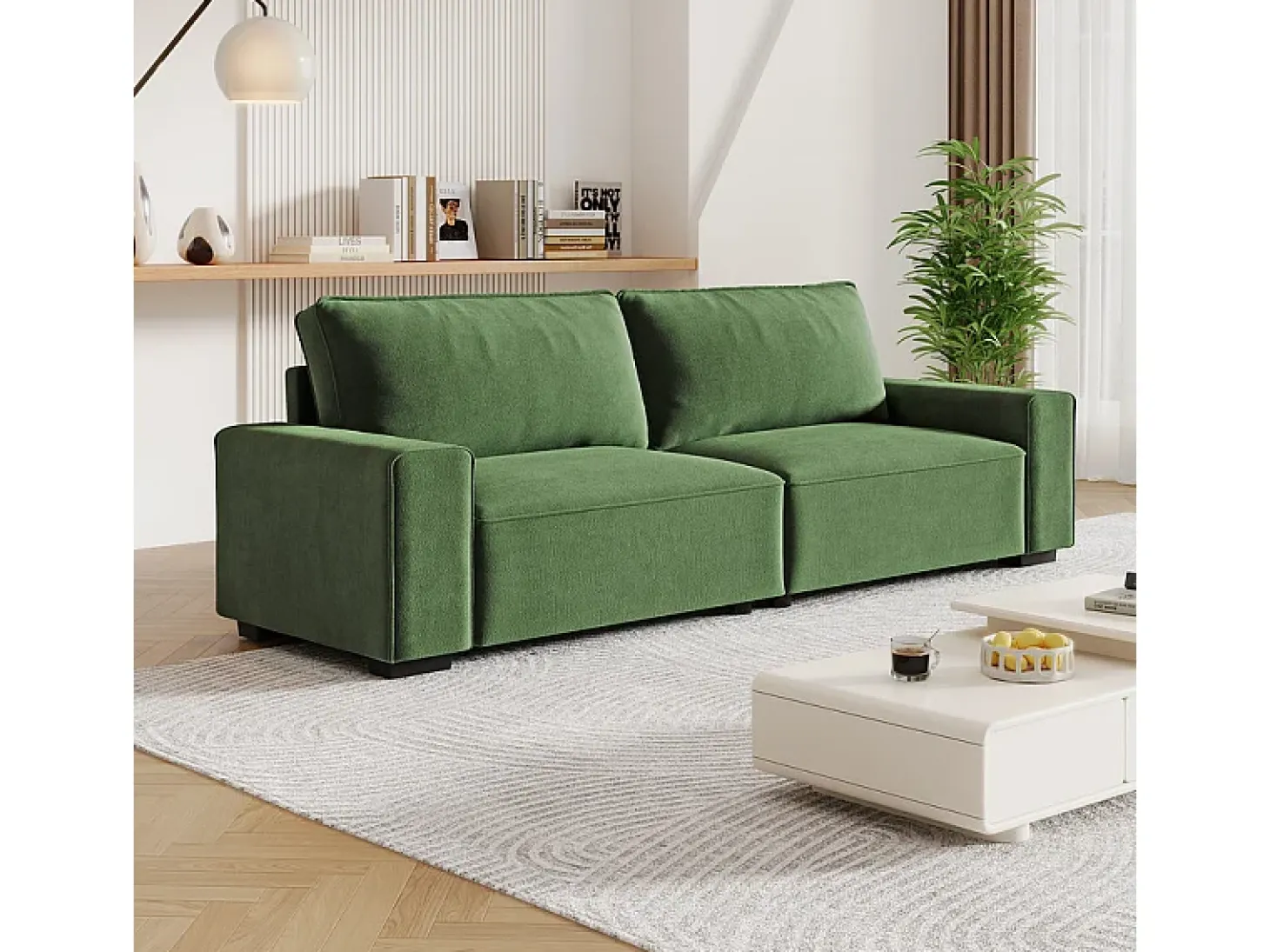 Sofá 3 lugares chenille verde - com braços largos - 220 x 83 x 88 cm