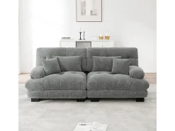 Sofá 2 lugares cinza - com 4 almofadas - estrutura madeira maciça + tecido pelúcia - 220x77x81cm