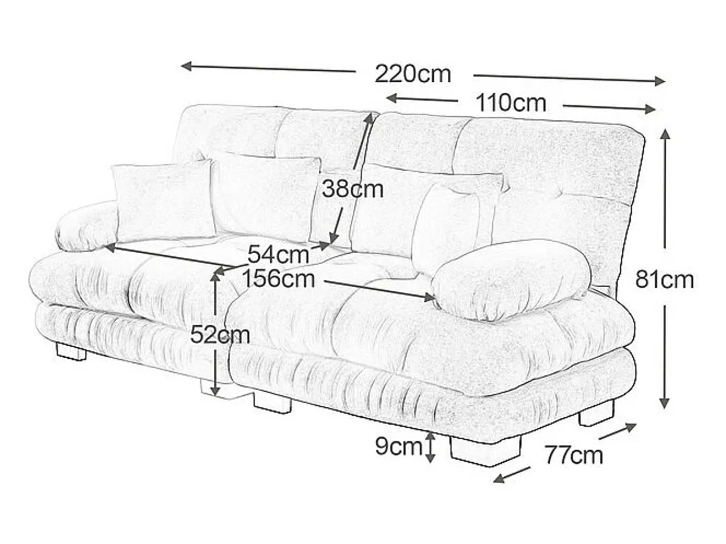 Sofá 2 lugares cinza - com 4 almofadas - estrutura madeira maciça + tecido pelúcia - 220x77x81cm