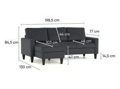 Sofá 3 lugares Cinzento Escuro avec chaise longue reversível lado direito/esquerdoche (226 x 140 x 85 cm) - FOX