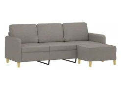 Sofá 3 lugares com apoio de pés 180 cm tecido cinza-acastanhado PT724551