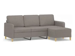 Sofá 3 lugares com apoio de pés 180 cm tecido cinza-acastanhado PT724551