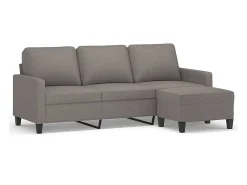 Sofá 3 lugares com apoio de pés 180 cm tecido cinza-acastanhado PT899631