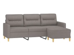 Sofá 3 lugares com apoio de pés 180 cm tecido cinza-acastanhado PT154443