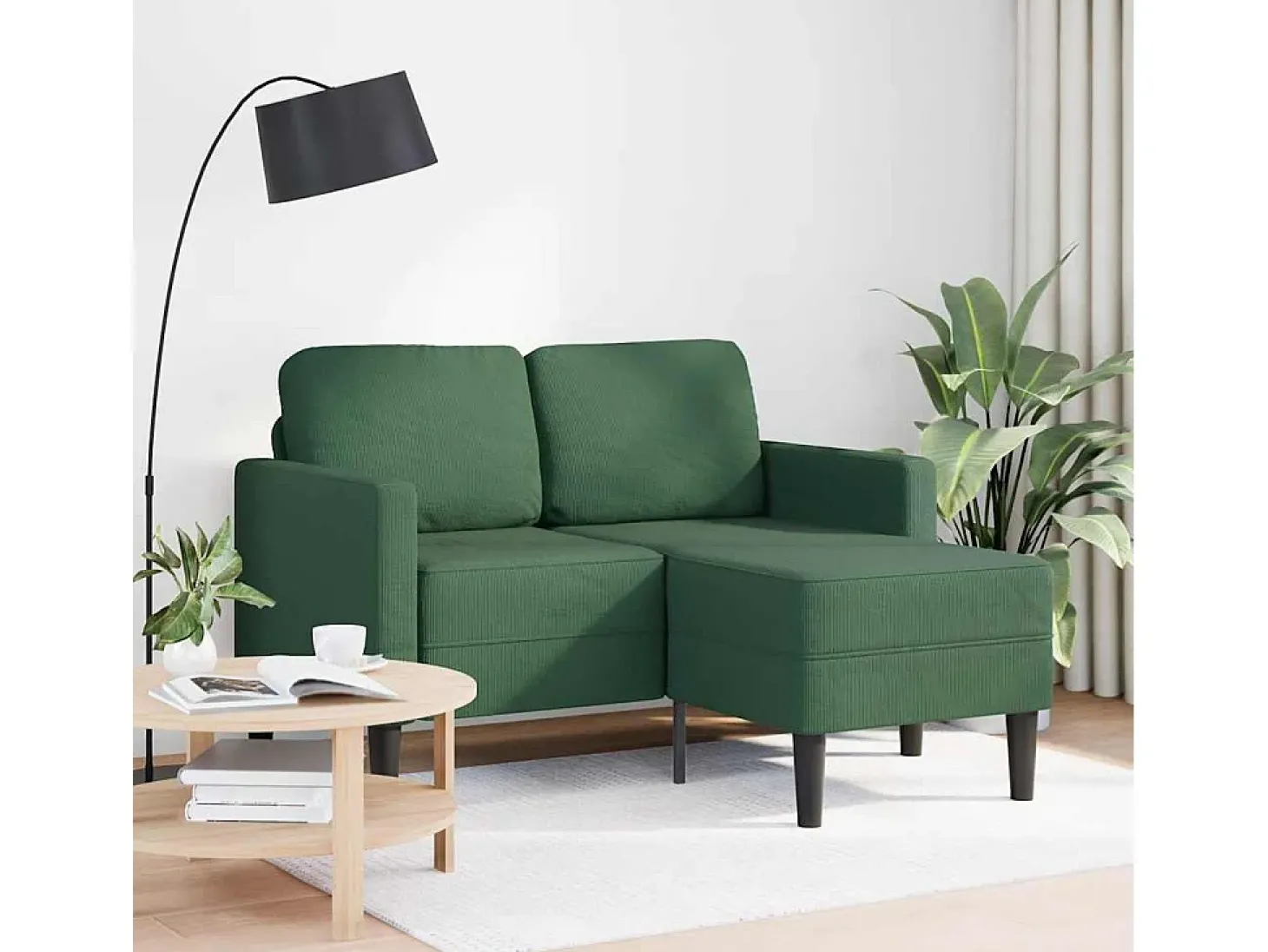 Sofá 2 lugares com Chaise em L 125 cm linho verde escuro