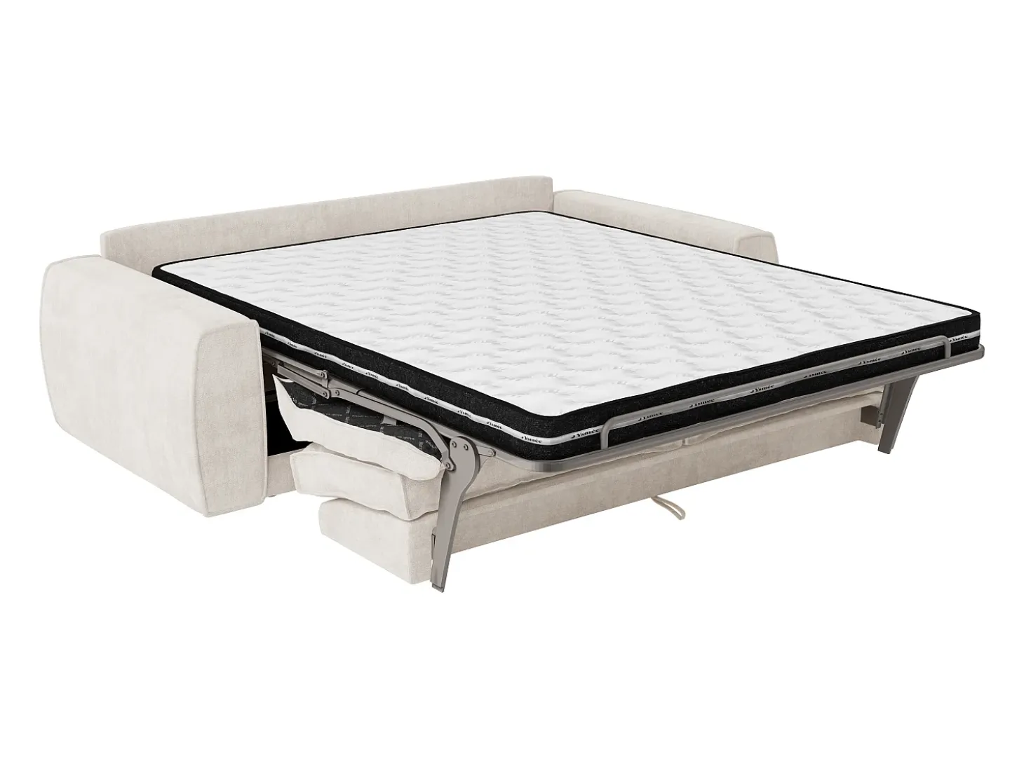 Sofá 4 lugares conversível expresso em tecido chenille bege 160 cm colchão 13 cm VOMERA