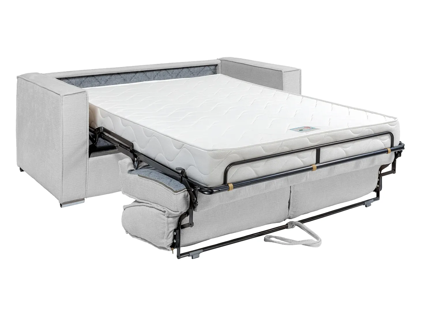 Sofá 3 lugares convert. Abert. rápida tecido chenille bege, cama 140 cm e 18 cm LORETO