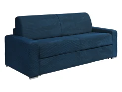 Sofá 4 lugares convert. abert. rápida veludo canelado azul 160 cm e colchão 14 cm CALITO