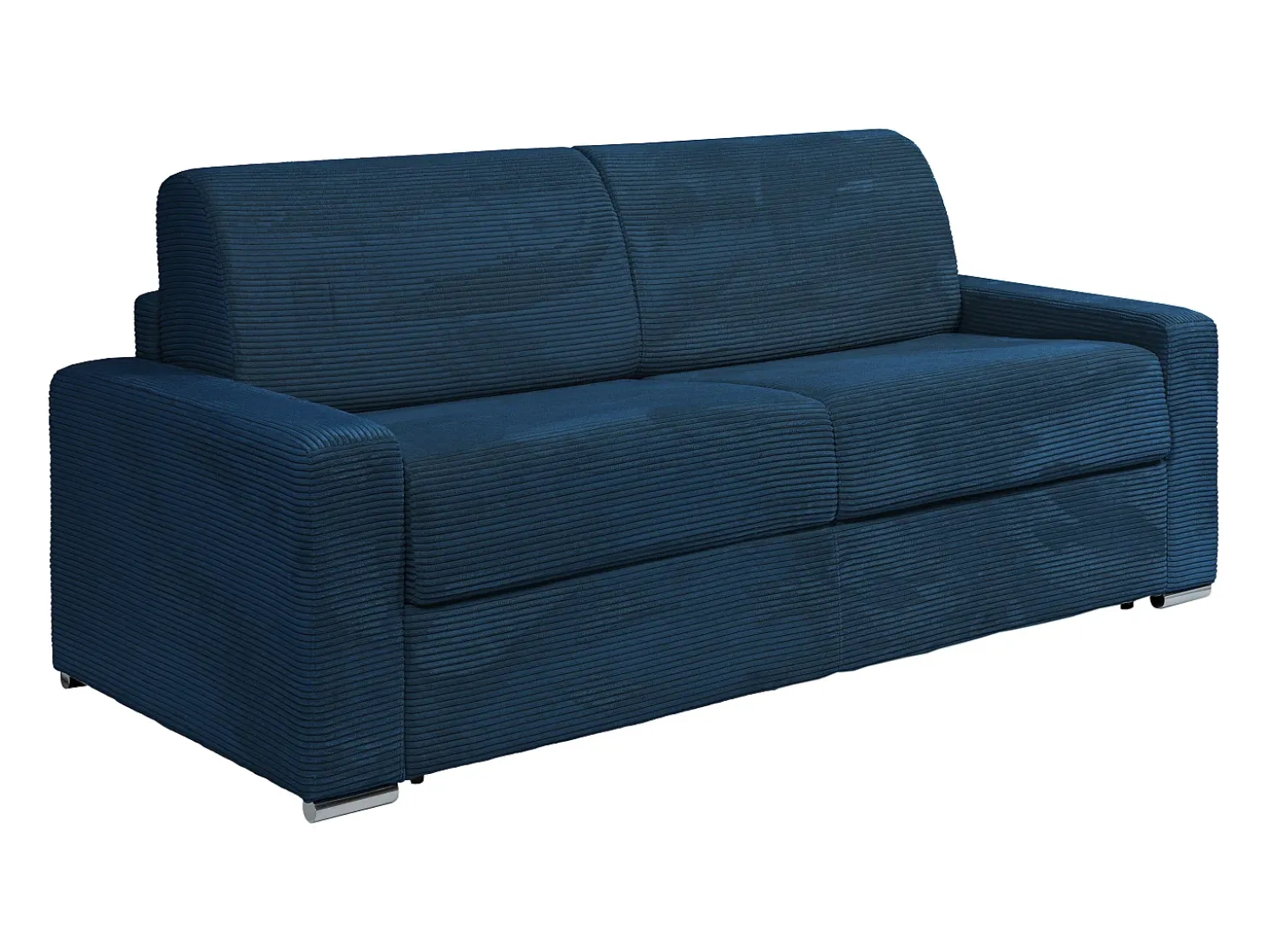 Sofá 4 lugares convert. abert. rápida veludo canelado azul 160 cm e colchão 14 cm CALITO