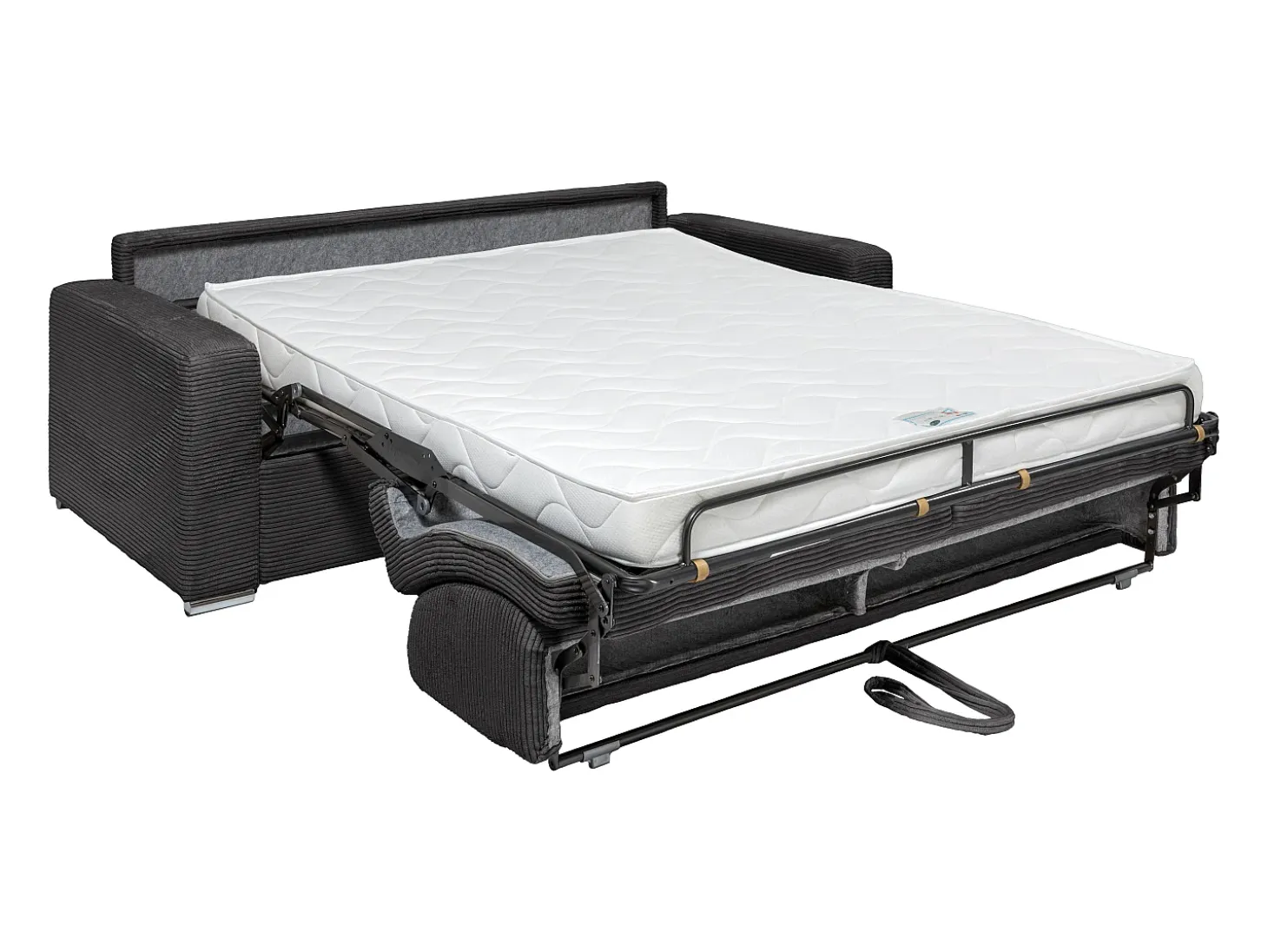 Sofá 4 lugares convert. abert. rápida veludo canelado azul 160 cm e colchão 14 cm CALITO