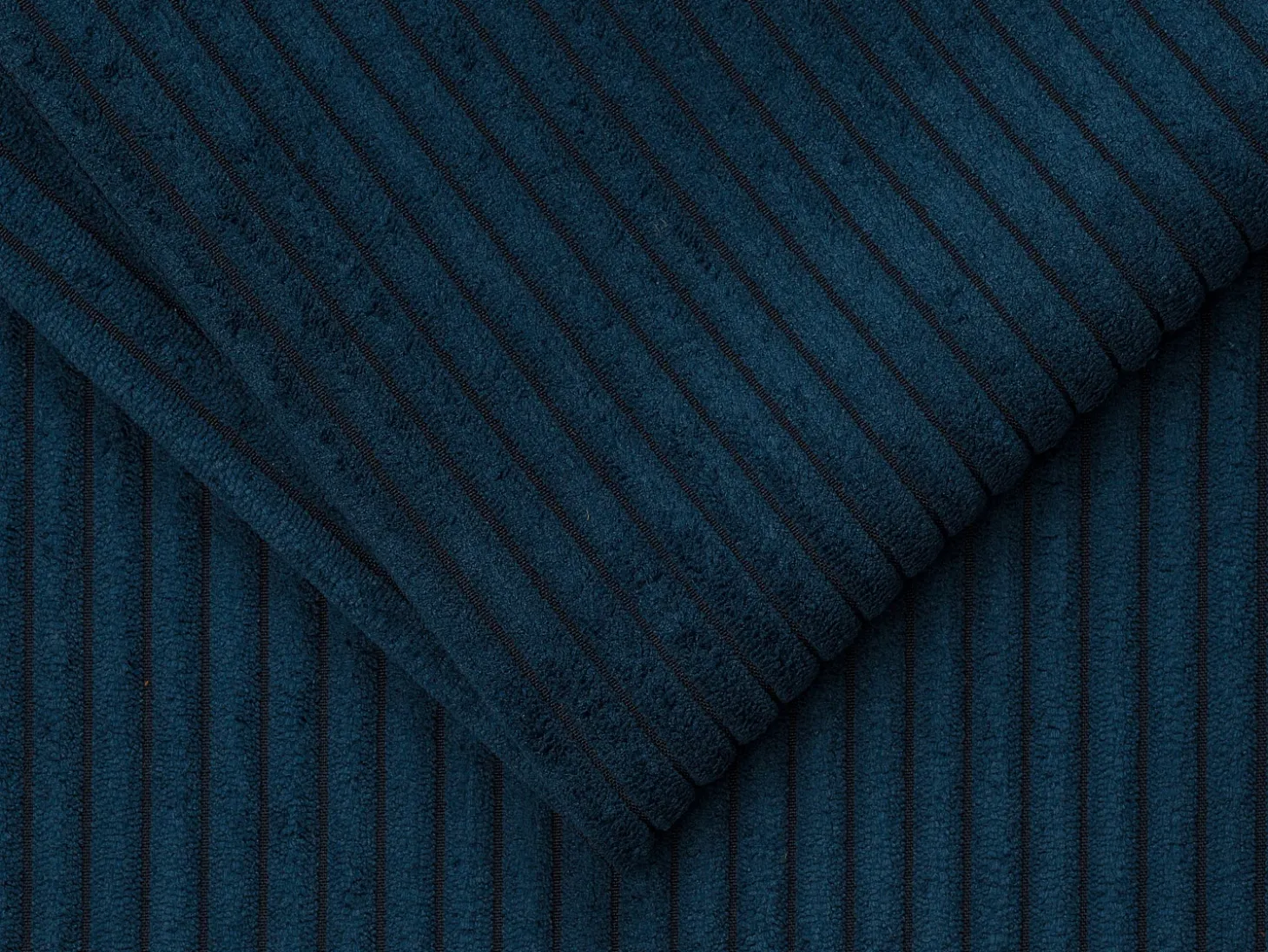 Sofá 4 lugares convert. abert. rápida veludo canelado azul 160 cm e colchão 14 cm CALITO