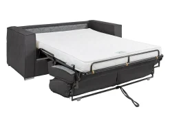 Sofá 3 lugares convert. Abert. rápida tecido chenille bege, cama 140 cm e 14 cm LORETO