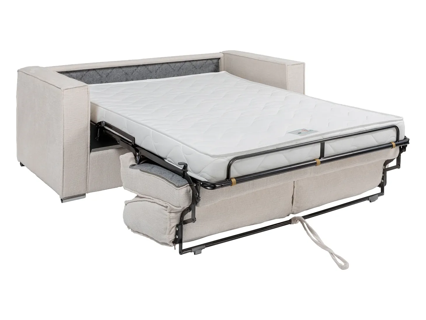 Sofá 3 lugares convert. Abert. rápida tecido chenille bege, cama 140 cm e 14 cm LORETO