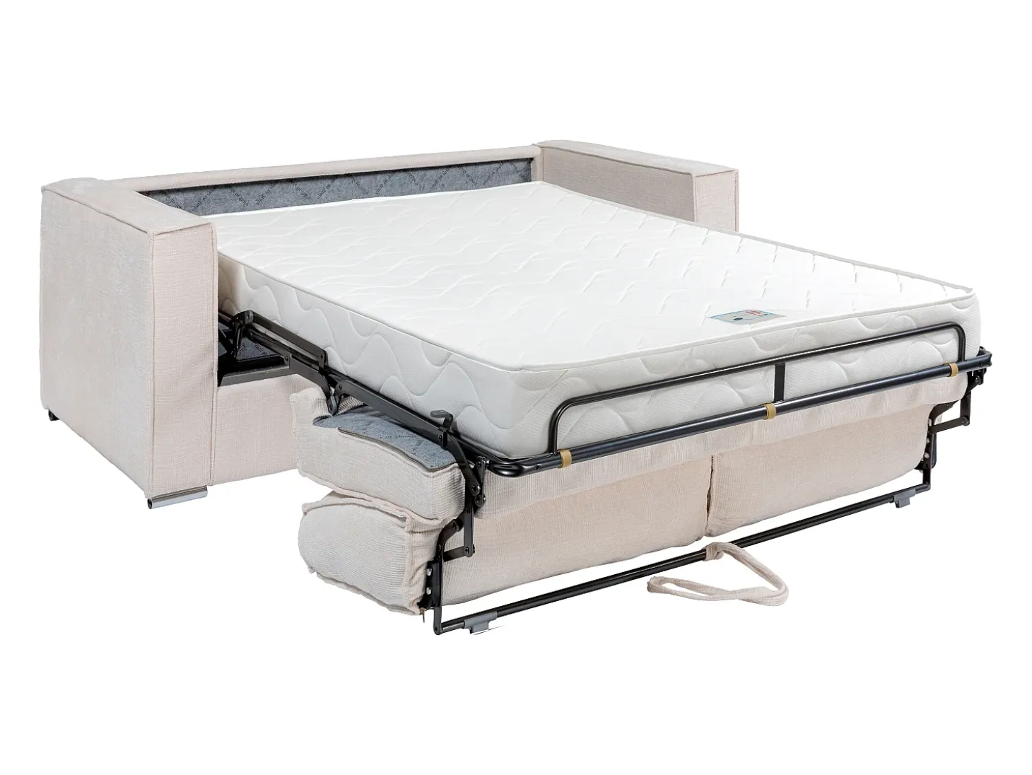 Sofá 3 lugares convert. Abert. rápida tecido chenille bege, cama 140 cm e 18 cm LORETO