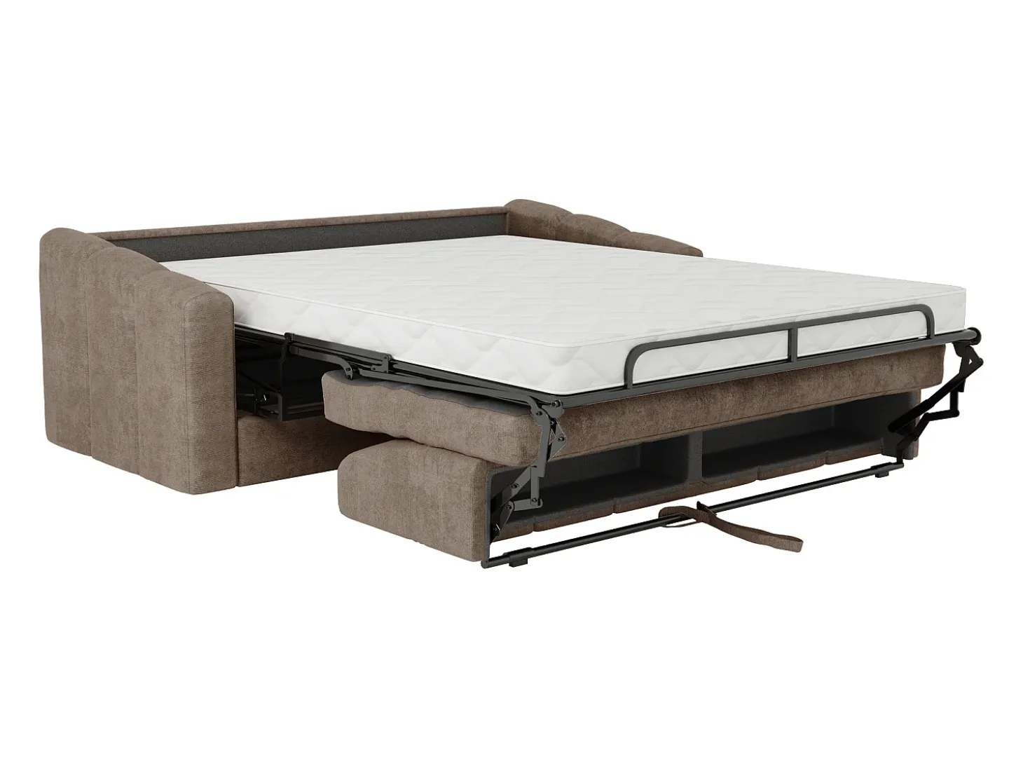 Sofá 3 lugares convertível abertura rápida em tecido texturizado taupe 140 cm Colchão 14 cm DARIELO