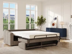 Sofá 3 lugares convertível abertura rápida em tecido texturizado taupe 140 cm Colchão 14 cm DARIELO