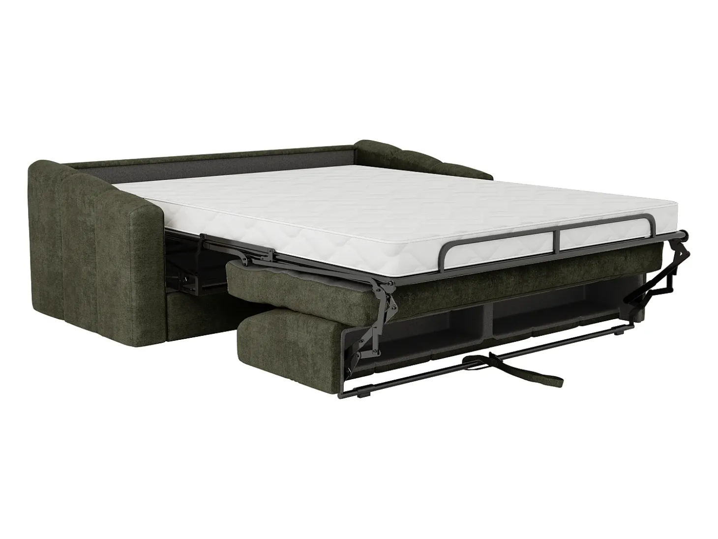 Sofá 4 lugares convertível abertura rápida tecido verde caqui ripas largas 160 cm - 14 cm DARIELO
