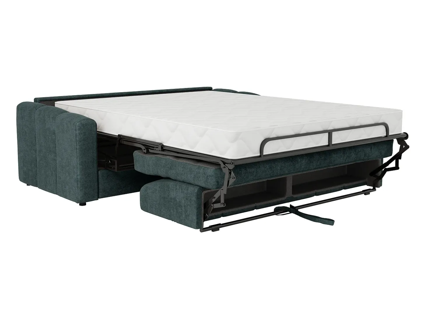 Sofá 4 lugares convertível abertura rápida tecido azul ripas largas 160 cm Colchão 22 cm DARIELO