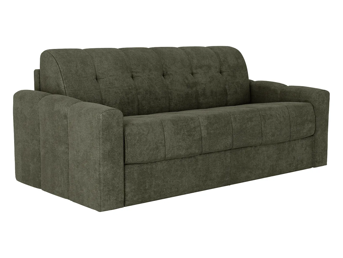 Sofá 3 lugares convertível abertura rápida tecido texturizado verde caqui 140 cm Colchão 22 cm DARIELO
