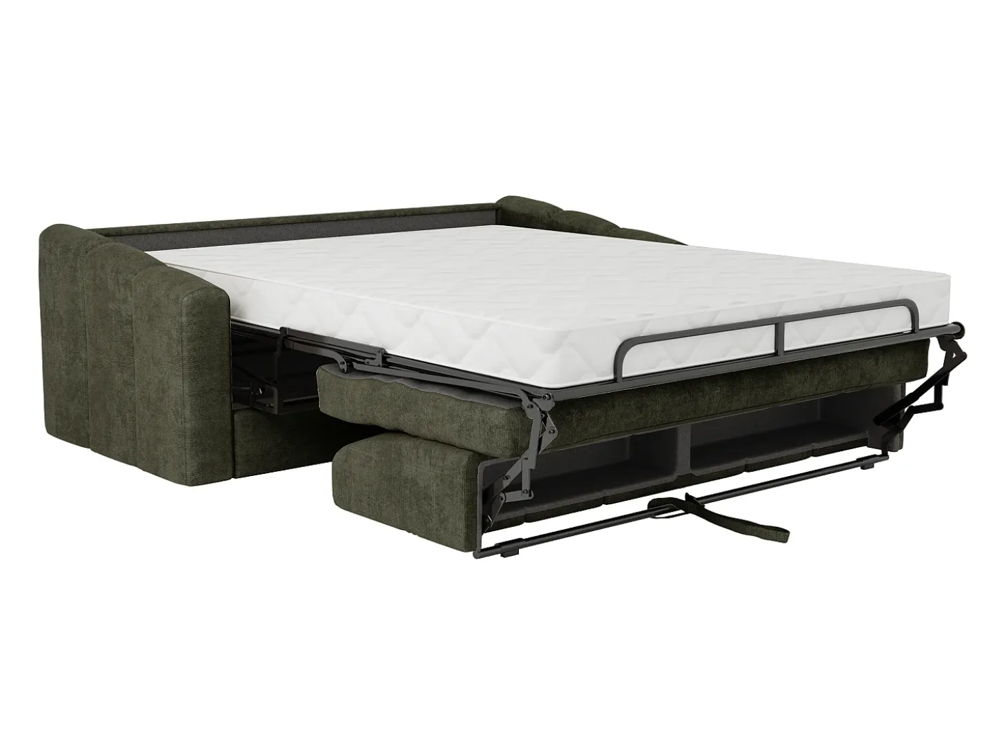 Sofá 3 lugares convertível abertura rápida tecido texturizado verde caqui 140 cm Colchão 18 cm DARIELO