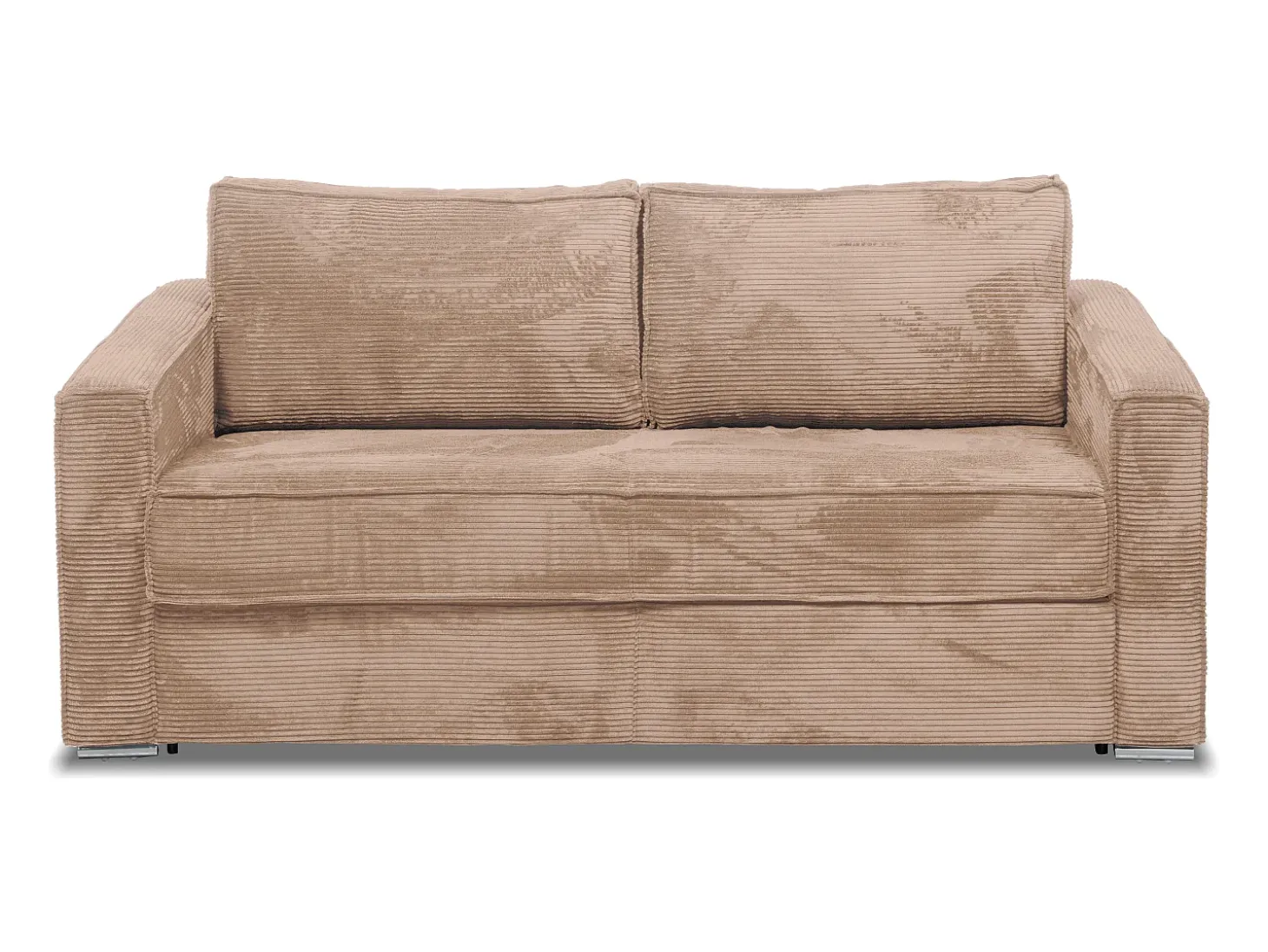 Sofá 4 lugares convertível abertura rápida veludo canelado taupe ripas largas 22 cm