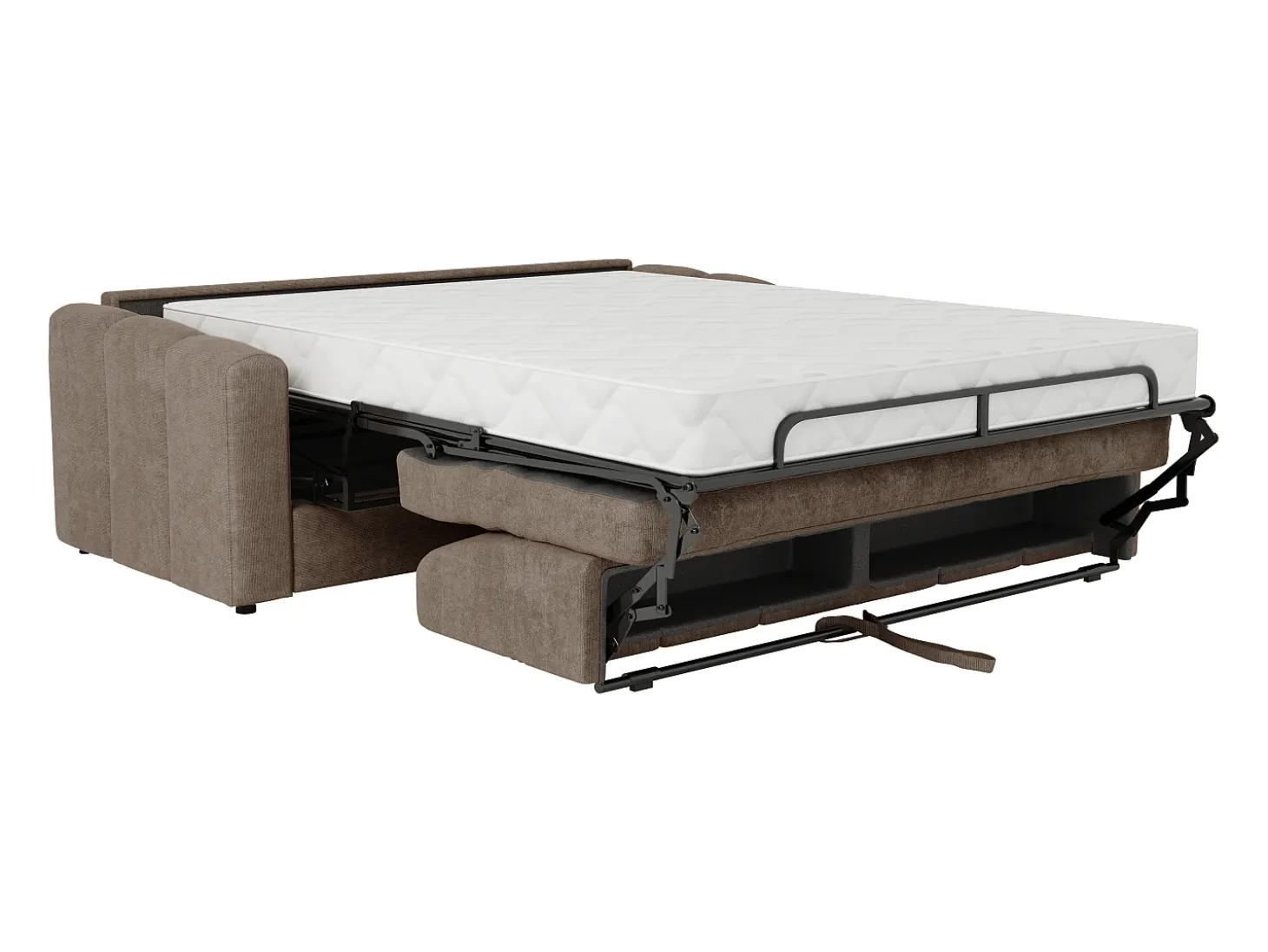 Sofá 3 lugares convertível abertura rápida em tecido texturizado taupe 140 cm Colchão 22 cm DARIELO