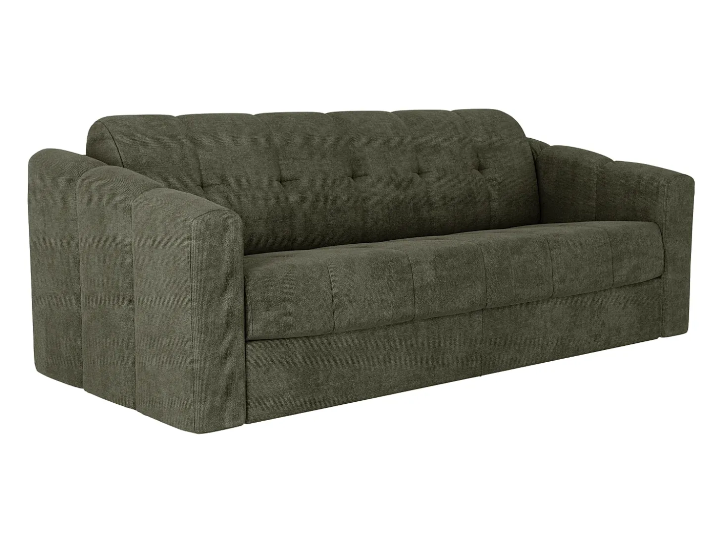 Sofá 4 lugares convertível abertura rápida tecido verde caqui ripas largas 160 cm - 18 cm DARIELO