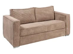 Sofá 3 lugares convertível abertura rápida veludo canelado taupe ripas largas 14 cm