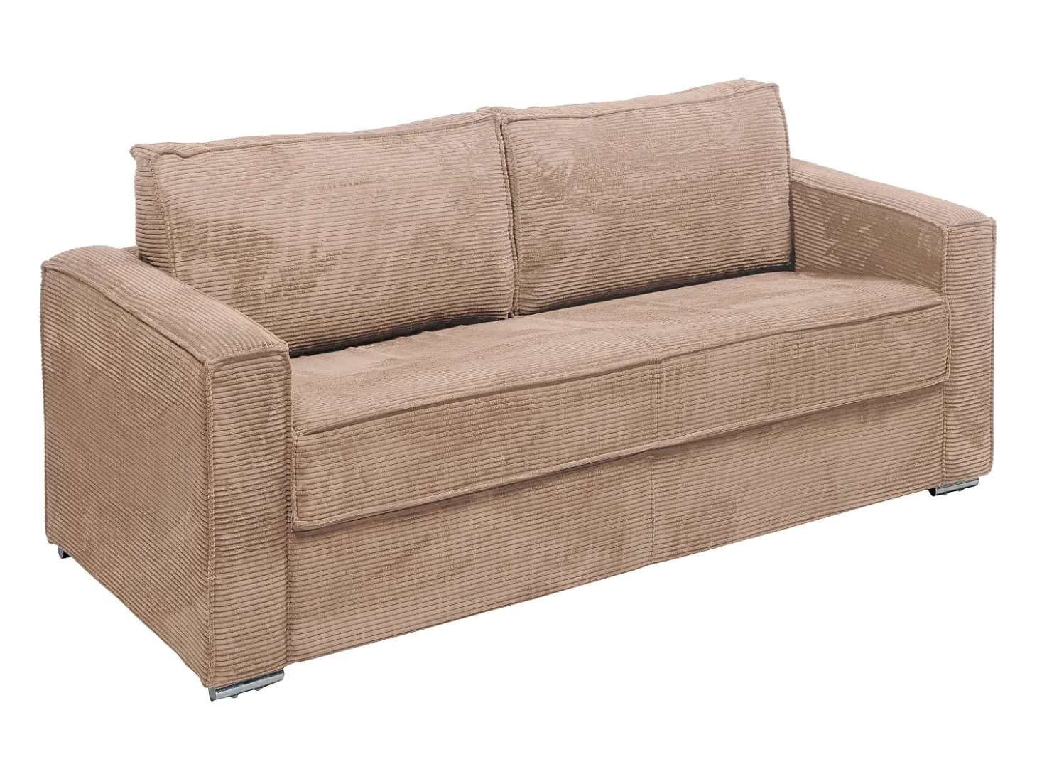 Sofá 4 lugares convertível abertura rápida veludo canelado taupe ripas largas 18 cm