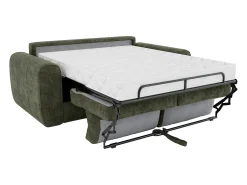 Sofá 3 lugares convertível abertura rápida tecido verde, cama 140cm e colchão 22cm BOLIPO