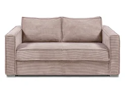 Sofá 3 lugares convertível abertura rápida veludo canelado cor-de-rosa ripas largas 14 cm
