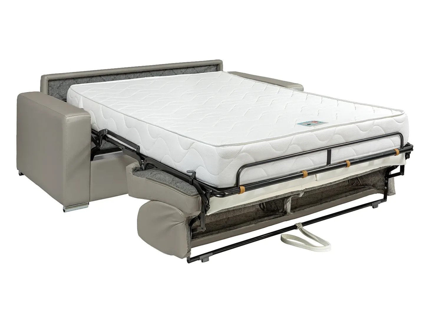 Sofá 3 lugares convertível abertura rápida em couro toupeira. Área de dormir 140 cm. Colchão 22 cm. CALITO