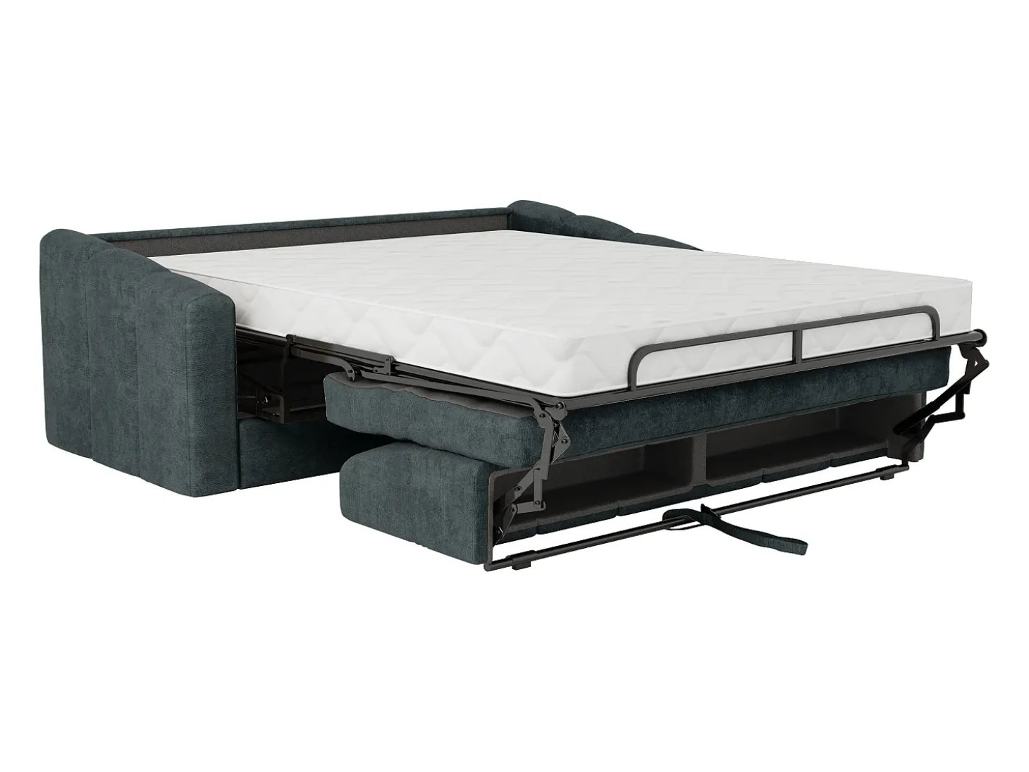 Sofá 4 lugares convertível abertura rápida tecido texturizado azul pato 160 cm Colchão 18 cm DARIELO