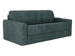 Sofá 3 lugares convertível abertura rápida tecido azul ripas largas 140 cm Colchão 22 cm DARIELO