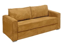 Sofá 4 lugares convertível abert. Ráp. veludo canelado amarelo mostarda ripas largas 18 cm