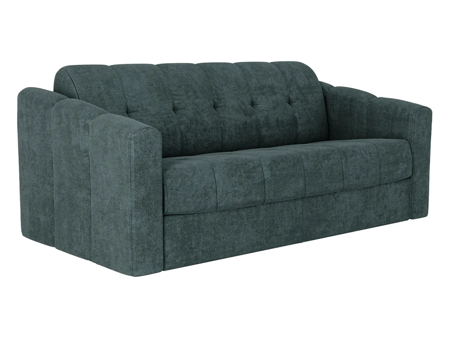 Sofá 3 lugares convertível abertura rápida tecido azul ripas largas 140 cm Colchão 18 cm DARIELO