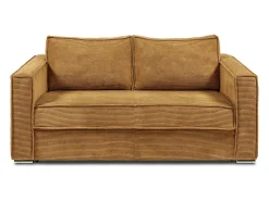 Sofá 3 lugares convertível abertura rápida veludo canelado amarelo mostarda 140cm e 14cm