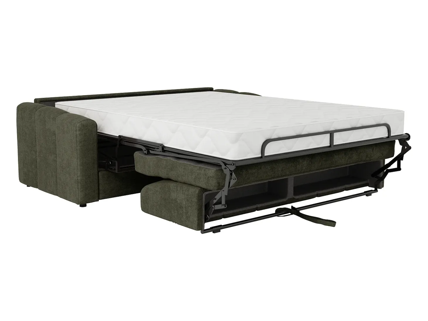 Sofá 4 lugares convertível abertura rápida tecido verde caqui ripas largas 160 cm - 22 cm DARIELO