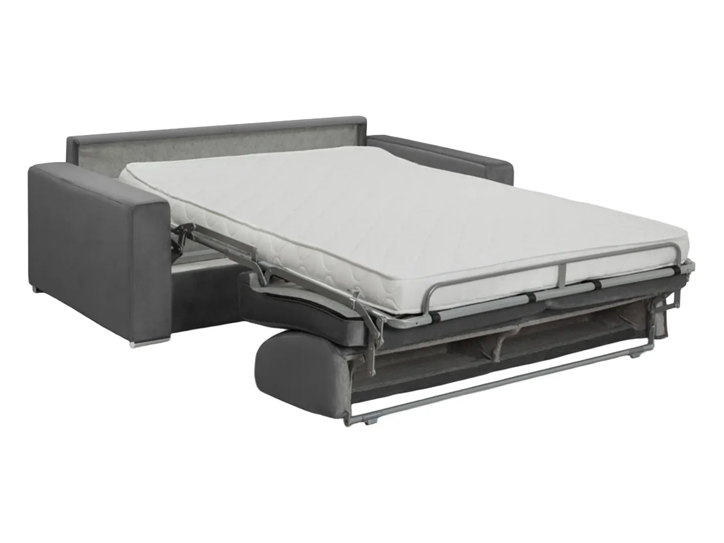 Sofá 4 lugares convertível de abertura rápida em veludo antracite + colchão 14 cm - CALITO