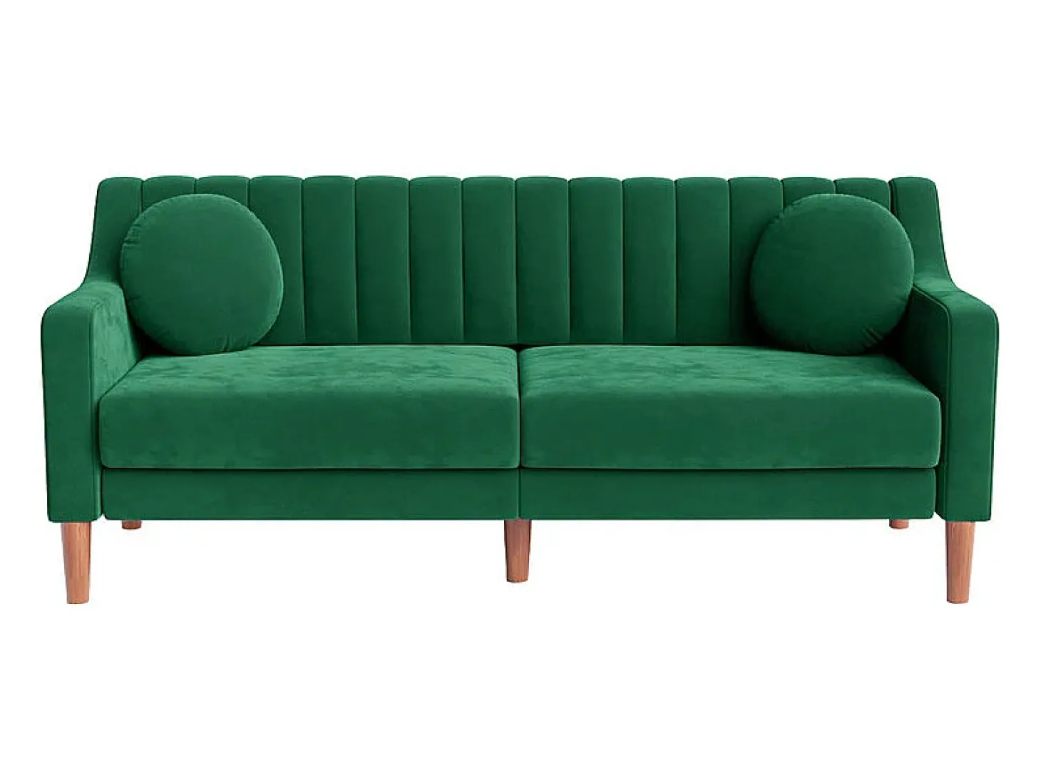Sofá 3 lugares de veludo - pés de madeira maciça 19cm - com 2 almofadas - 206x74x83cm - Verde