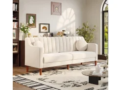 Sofá 3 lugares de veludo - pés de madeira maciça 19cm - com 2 almofadas - 206x74x83cm - Bege