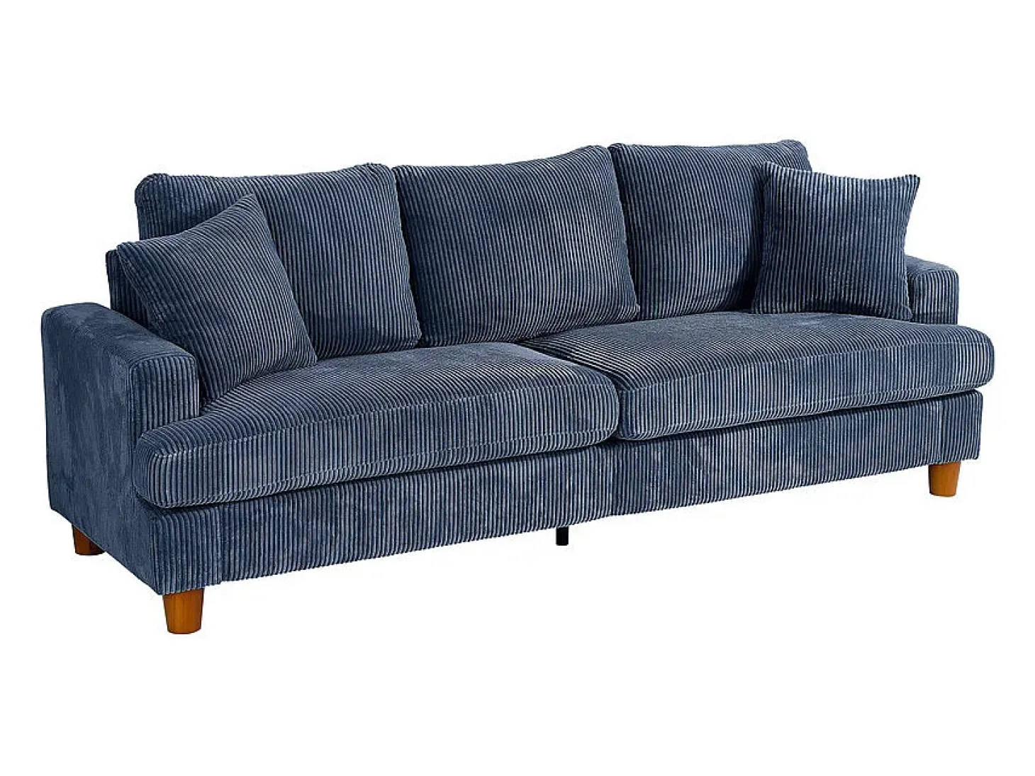 Sofá 3 Lugares de Veludo Cotelê, com 2 Almofadas, assentos extra profundos 53cm, 220x76x84cm, Azul