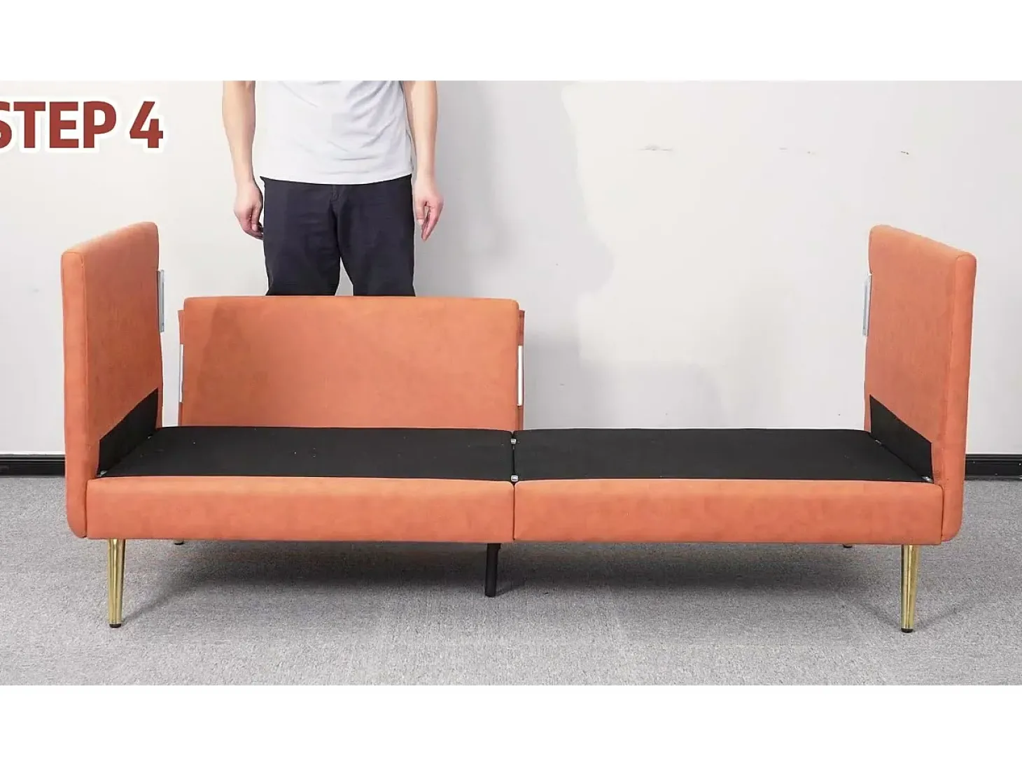 Sofá 2/3 lugares em couro sintético, com almofadas de assento profundas e confortáveis de 56 cm, 185x76x90 cm, laranja