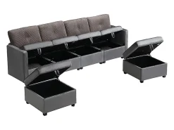 Sofá 6 lugares em forma de U - con armazenamento - conversível multifuncional - veludo + veludo canelado - cinza