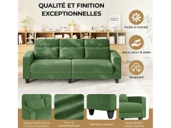 Sofá 3 lugares em tecido chenille verde - com 3 almofadas - capa removível lavável - 220x81x88cm