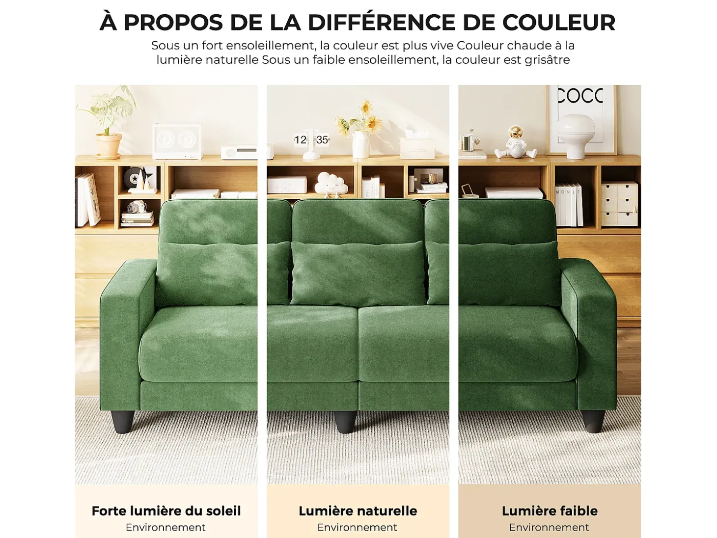 Sofá 3 lugares em tecido chenille verde - com 3 almofadas - capa removível lavável - 220x81x88cm