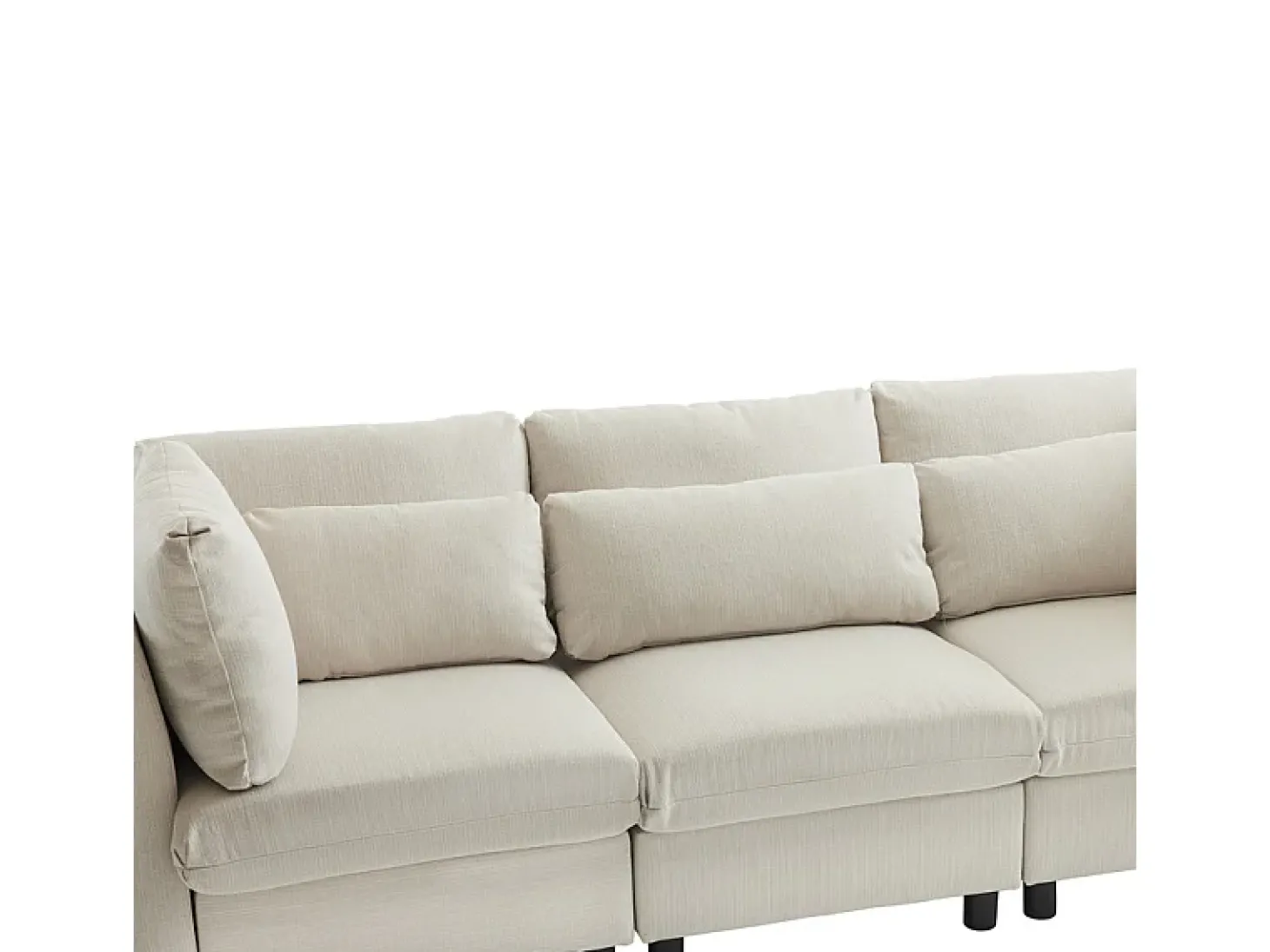 Sofá 3 lugares em tecido de linho, com puff, 3 almofadas lombares e 2 almofadas, 220x83x81cm, Bege